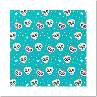 brightly colored skulls Posters and Art